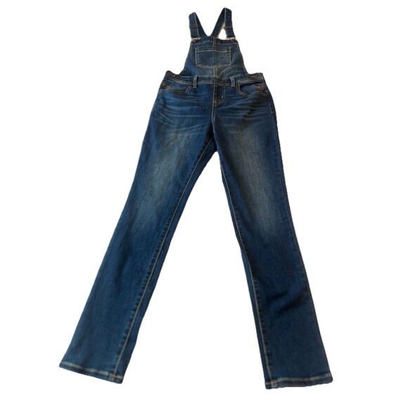 Cat & Jack Girls' Denim Overalls Super Stretch Skinny Leg Dark Wash Blue 10/12 - Picture 1 of 12
